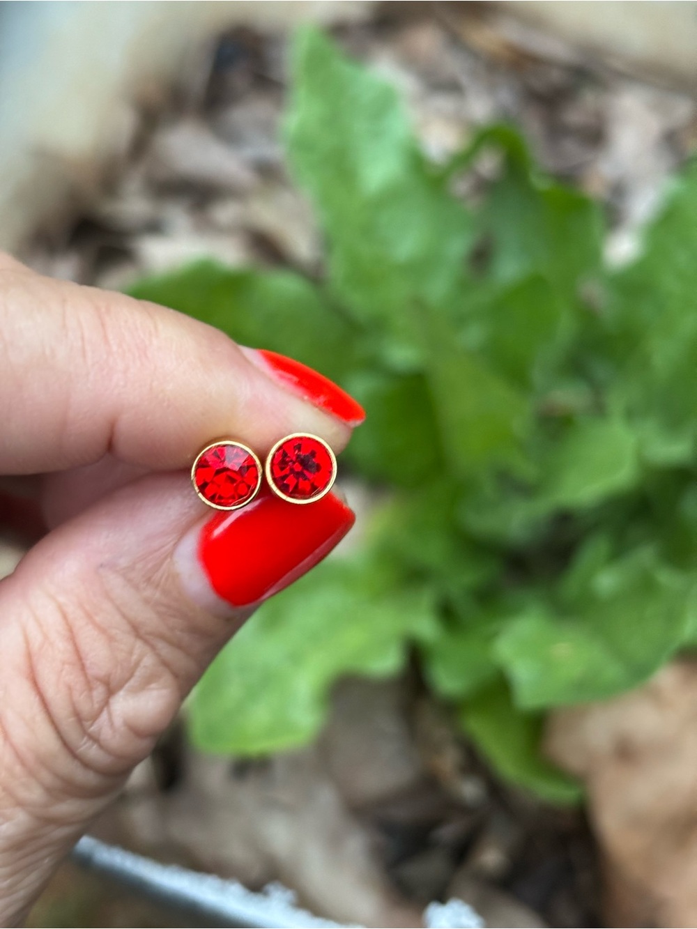 Gold Toned Red Crystal Stud Earrings - Women's Jewelry (stainless steel)